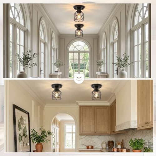 2 Pack Farmhouse Semi Flush Mount Ceiling Light Fixture