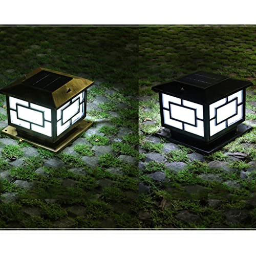 Outdoor Pillar Lamp Square LED Solar Post Lights Outdoor Column Headlight Waterproof Cap Pillar Lamp with Remote Control for Fence Yard Garden Exterior Lantern