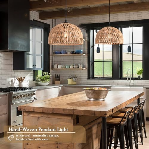Brown Rattan Light Fixture 15ft Plug In Pendant Light Woven Pendant Light Boho Chandelier Wicker Pendant Light Boho Pendant Light Plug In for Dining Room Kitchen Island Bedroom