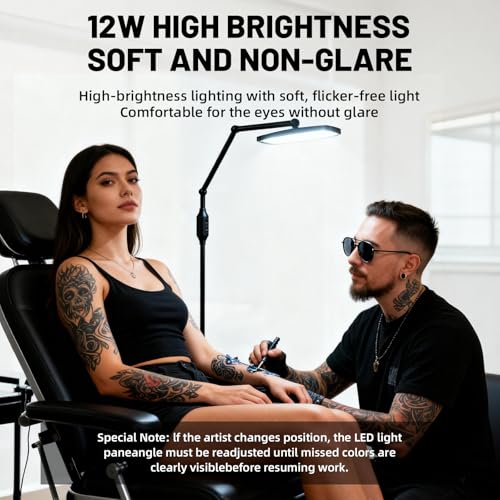 Tattoo Shading Pro Light Floor Lamp with CPL Filter Lens Reduce Glare and Reflections for Tattooing