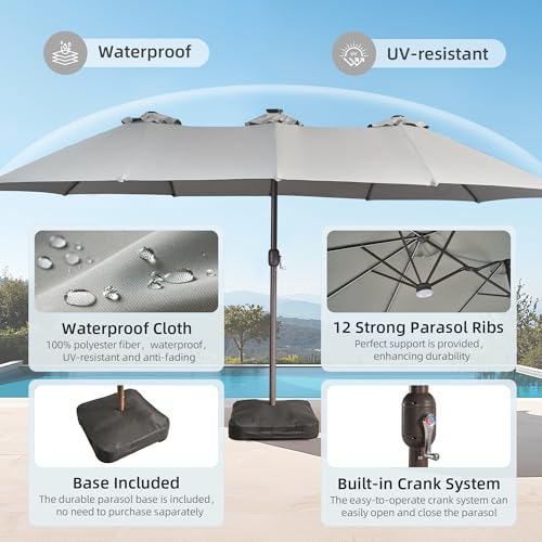 15ft Umbrella Outdoor Patio Solar Lights with Base