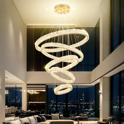 Modern Gold Ring Chandelier for High Ceiling Foyer