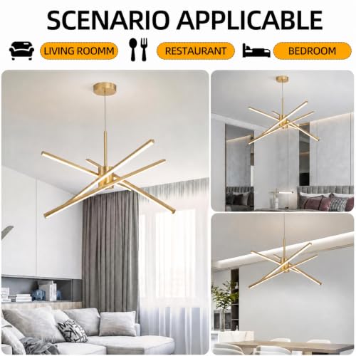 Gold 27 inches Modern Sputnik Chandelier 50W LED Chandeliers
