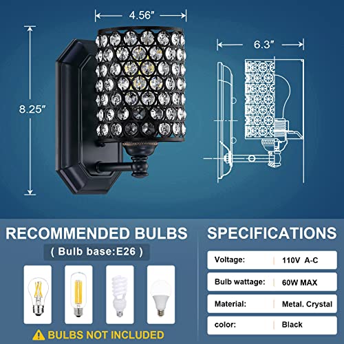 Crystal Wall Sconce Black Dry&Wet Dual Use 2 Pack 1 Light UL Certified (2 Count)