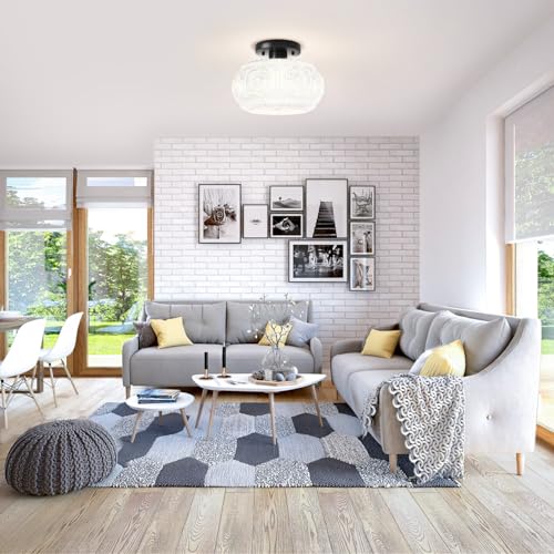 Milk Glass Semi Flush Mount Ceiling Light Fixture