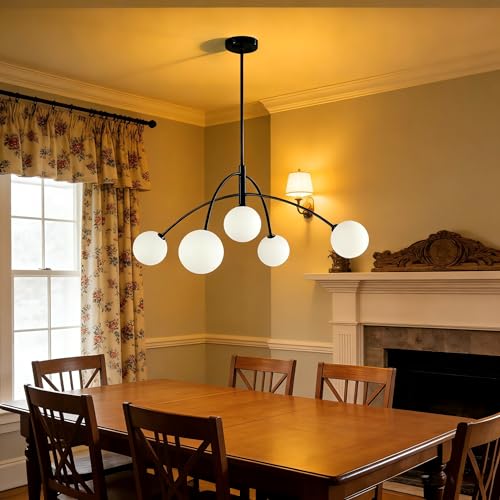 5 Light Contemporary Black Chandeliers for Dining Room Light Fixture