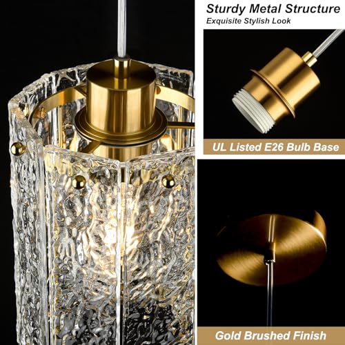 Gold Water Ripple Glass Pendant Lights 3 (3 Count)