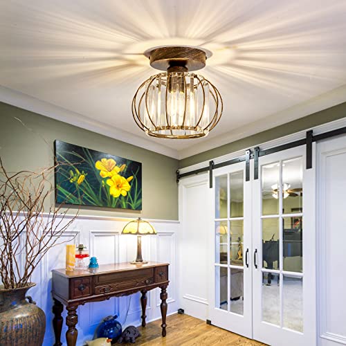 Semi Flush Mount Ceiling Light Fixture E26 Mini Crystal Chandelier Oil Rubbed Bronze Small Ceiling Lamp for Entryway Bedroom Bathroom Hallway Closet Foyer Light