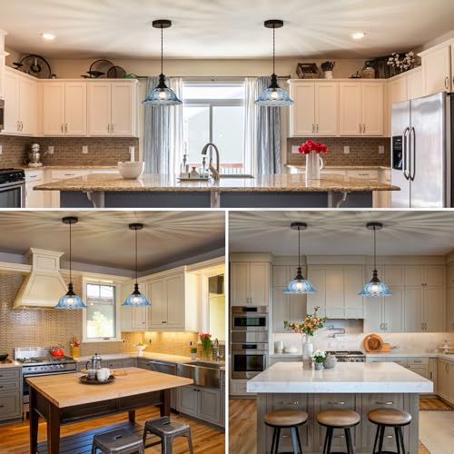Blue Glass Pendant Lights Modern Pendant Lighting Fixtures 11.8 in Hanging Lamp for Kitchen Island Bedroom Dining Room Coffee Shop Hallway Hotel Living Room