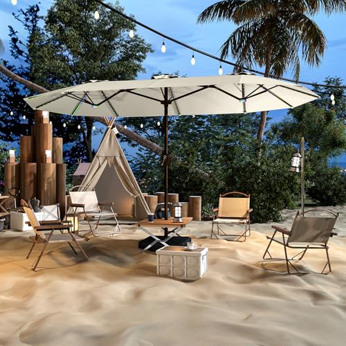 15FT Large Rectangular Patio Umbrella with Solar Lights