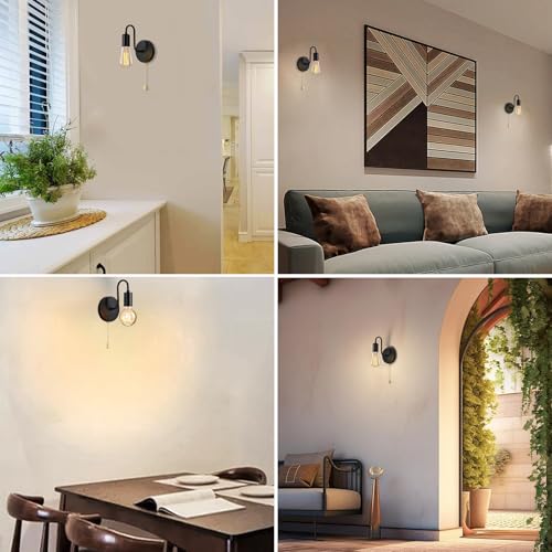 Hardwire Black Pull Chain Wall Light Fixture