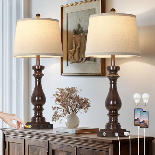 29" Tall Vintage Table Lamps Set of 2 (Dark Brown)