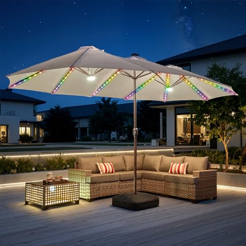 15Ft Patio Umbrella With Multicolor Solar Light