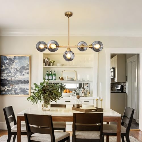 5 Lights Gold Linear Chandelier Modern Dining Room Light Fixture 36.6 Inch