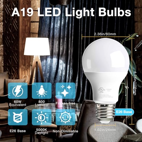 A19 LED Light Bulbs 60 Watts Equivalent Bulbs (24 Count)