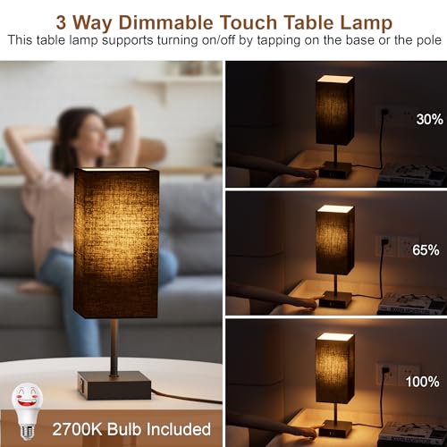 Bedside Table Lamp for Bedroom with 2 USB Ports