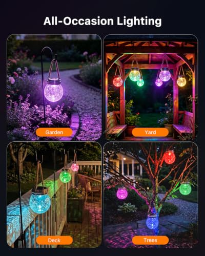6 Pack Solar Cracked Glass Globe Lanterns Hang with Bright Colorful 1 LED (6 Count)