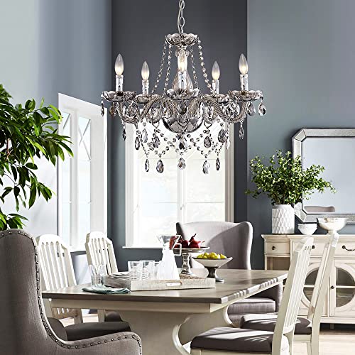 Saint Mossi Smoky Gray Crystal Chandelier with 5 Lights for Dining Room