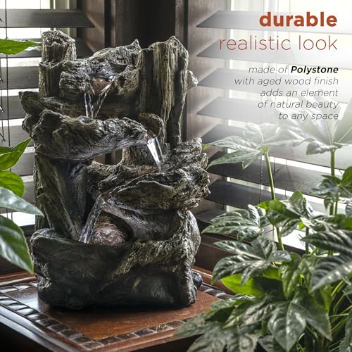 14"H Indoor Tiered Log Tabletop Fountain with LED Lights