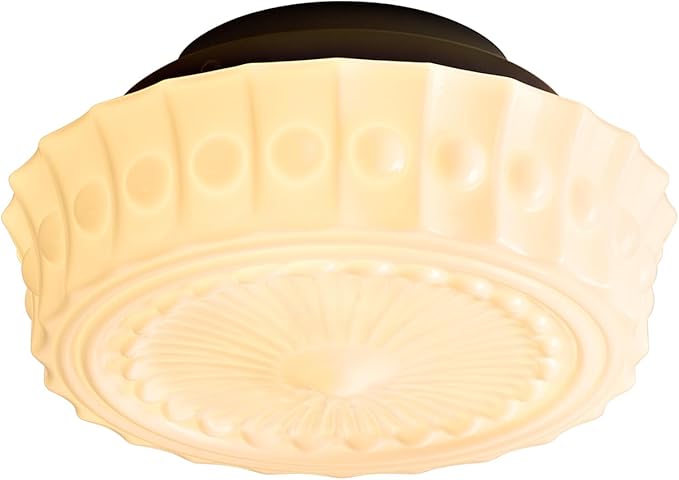 Milk Glass Schoolhouse Ceiling Light - Small 12 Inch Vintage Mid Century Modern Flush Mount Lighting Fixtures - Antique Art Deco Lamp for Hallway Bedroom Kitchen Entryway Laundry Foyer Bathroom Hall - Aura Lighting