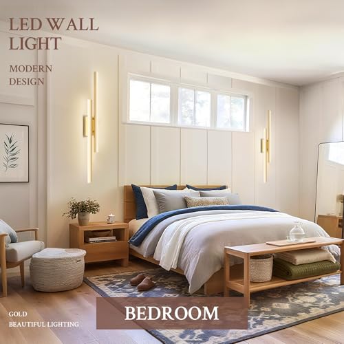 LED Wall Sconce Set of 2 Gold Remote Modern LED Vanity Lights Set of 2 Indoor Wall Light Fixtures for Living Room (2 Count)