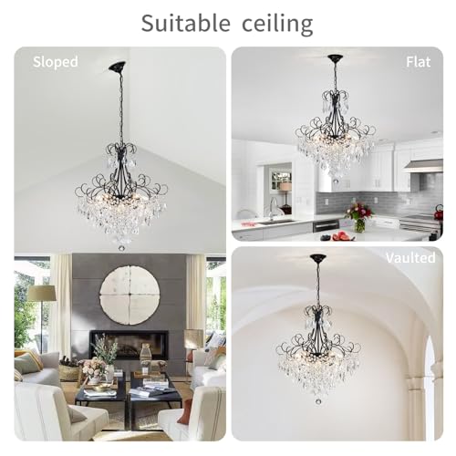 WUZUPS Crystal Chandelier 10-Light Pendant Ceiling Light Modern Lighting Fixture for Dining Room Hallway Bedroom Kitchen Bathroom, H 27.6" x W 22.8", E12 Base, Black
