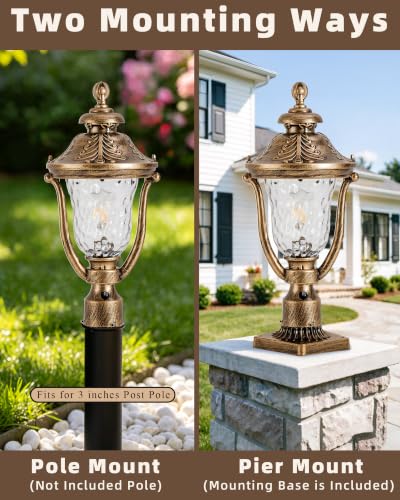 Retro Outdoor Post Light with Dusk to Dawn Sensor 21.5" Large Exterior Waterproof Lamp Brass Pole Lighting Fixture for Garage Garden Patio Pathway Yard Fence Bronze