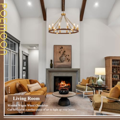 Gold Wooden Wagon Wheel Chandelier 12