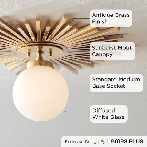 Hazel 24" Wide Sunburst Warm Antique Brass Ceiling Light Fixture