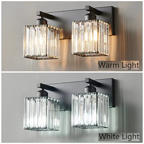 Modern 2 Light Black Crystal Bathroom Vanity Wall Light