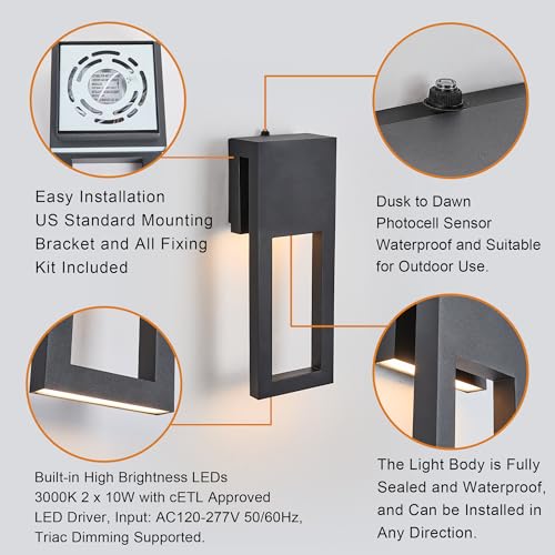 Set of 2 Dusk to Dawn Outdoor Wall Lights (2 Count)