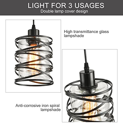2 Pack Black Spiral Cage Pendant Lights with Clear Glass Shade (2 Count)