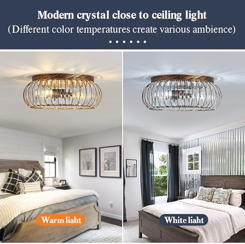 Modern Crystal Ceiling Light Oil Rubbed Bronze Flush Mount Ceiling Light Fixture 3 Light Ceiling Chandelier for Hallway Bedroom Bathroom Foyer Living Room Dining Room Kitchen