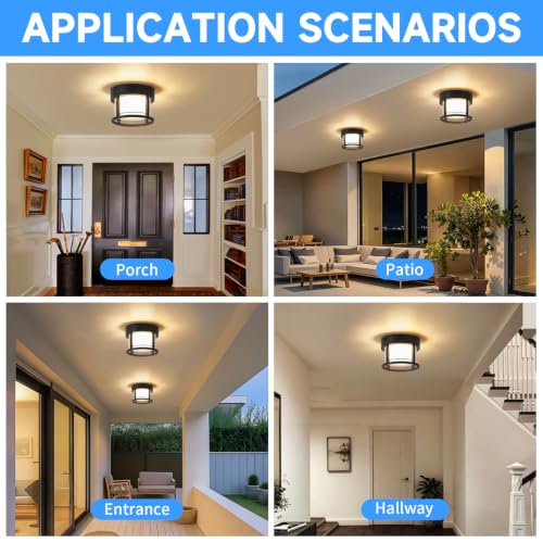 Black Round Porch LED Ceiling Flush Mount Lights