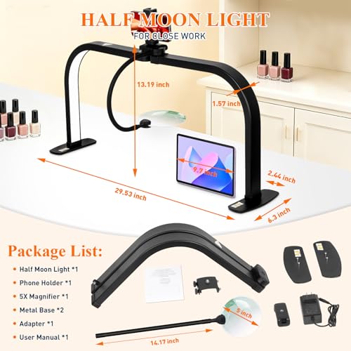 Half Moon Nail Light for Desk with 5X Magnifier & Phone Holder (5 Count)