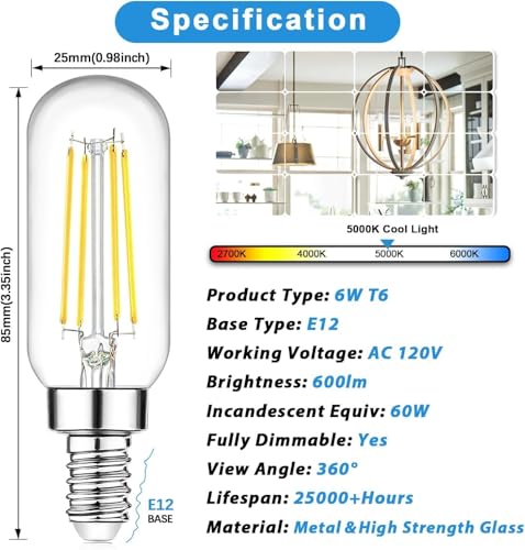Dimmable E12 Candelabra LED Bulbs 60W Equivalent 6W 600lm (6 Count)