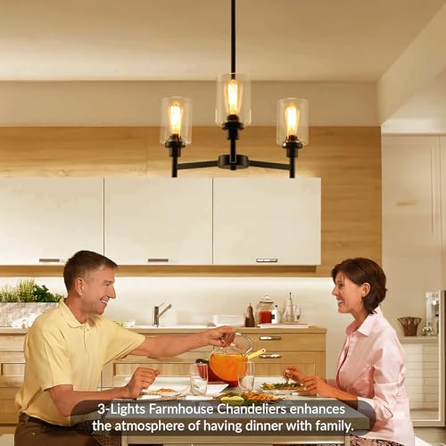 3 Lights Black Chandeliers for Dining Room Light Fixture Over Table 22.4"