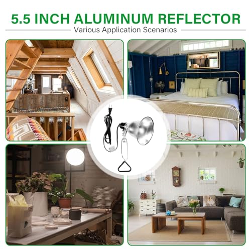 5.5 Inch Aluminum Clamp Lamp Light with Detachable Reflector up to 60 Watts E26 Socket
