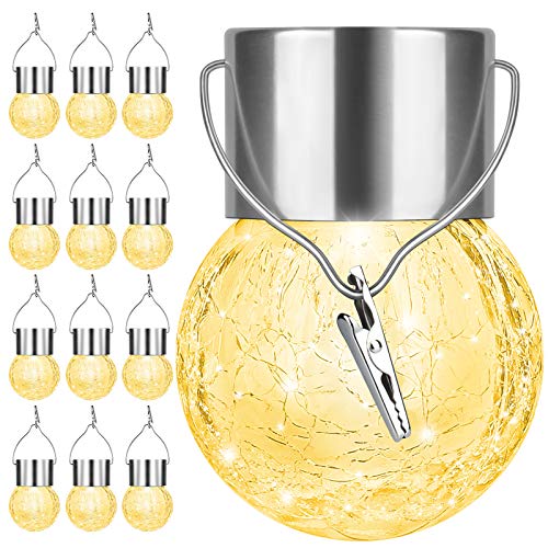 12Pack Hanging Cracked Glass Solar Lights Outdoor Waterproof (12 Count)