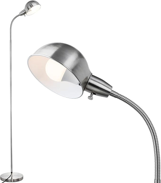 LALISU Dimmable Floor Lamp with Flexible Gooseneck and Rotatable Shade, Modern Style Standing Tall Lamp, E26 Socket, LED Reading Lamp (Sliver)