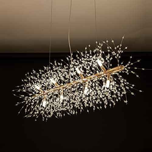 CM MZY 12-Light Crystal Firework Chandelier, Modern Dining Room Lighting Fixture, Gold Metal Finish