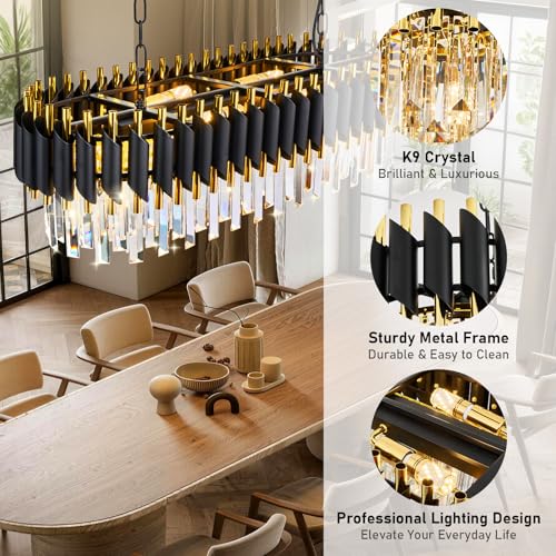 L33 Black and Gold Crystal Chandelier Large 8 Light 3