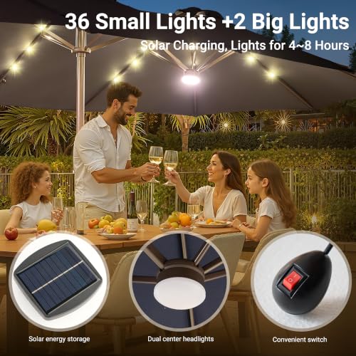 15 Ft Umbrella Outdoor Patio Solar Lights With Base