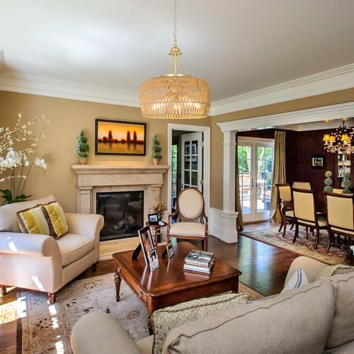 Gold Rattan Chandelier for Dining Room