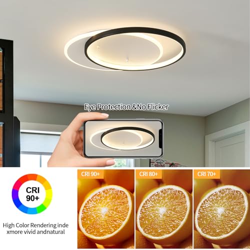 Modern LED Ceiling Light Fixture Black Semi Flush Mount Light with Remote Control 19.69" Hallway Light Fixtures Ceilings Mount Dimmable Ceiling Lamp for Bedroom