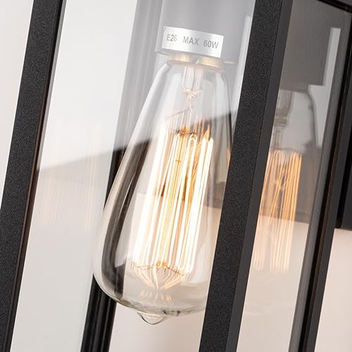 11" Classic Outdoor Wall Sconce 1 Light in Matte Black Rectangular Metal Frame and Clear Glass Shade Waterproof Porch Light Patio Light Pack of 2 (2 Count)