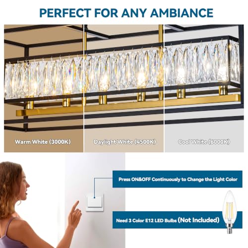 Modern Black and Gold Rectangle Crystal Chandeliers for Dining Room