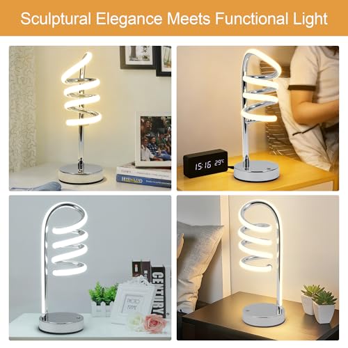 PIRTSDEL Modern Spiral Table Lamp for Bedside Nightstand Touch and Remote Dual Control
