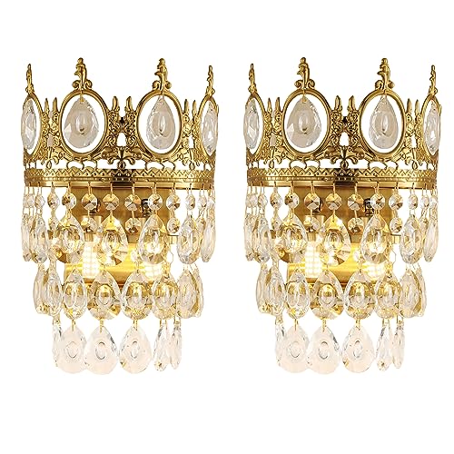 Glam Crystal Wall Sconces Gold Wall Light Empire Luxury Vanity Lighting for Bedroom Living Room Dining Room Wall Lighting Fixtures Set of 2 (2 Count)