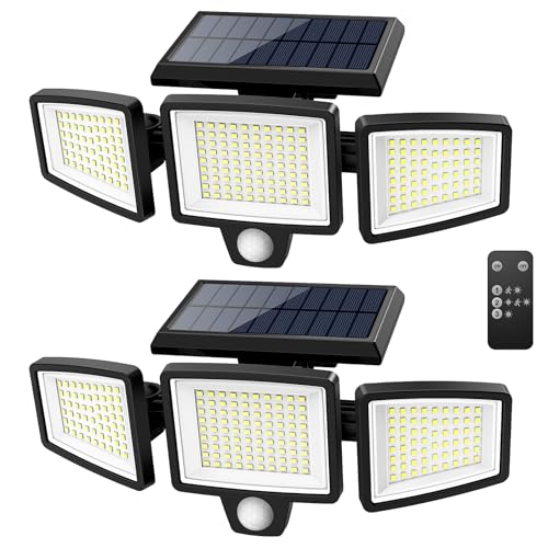 Solar Outdoor Lights 2500LM 210 LED Security Lights with Remote Control (2 Count)